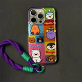 Daiiibabyyy  Large hole IND colored cartoon small animal phone case with purple hanging rope for iPhone 11 12 13 14 15 16 pro max