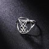 DAIIIBABYYY  -  Lucifer Sigil stainless steel ring for men and women, fashionable retro Satan Leviathan cross amulet jewelry gift