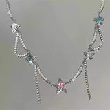 DAIIIBABYYY  -  Colorful Dopamine Glitter Star Charm Choker For Women Bright Nion Fuchsia Purple Green Blue Crystal Charm Necklace Choker
