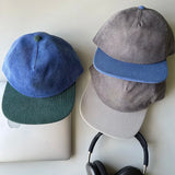 Daiiibabyyy Korean Retro Color Matching Corduroy Women's Hats Autumn and Winter Versatile Show Face Small Flat Edge Baseball Caps for Men