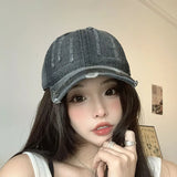 DAIIIBABYYY  -  New Washed Cotton Baseball Cap Unisex Hip Hop Street Sun Hat Outdoor Soft Top Distressed Letters Denim Peaked Cap