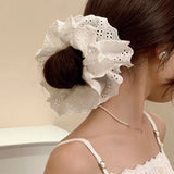 DAIIIBABYYY  -  Lace Bow Scrunchies Rubber Band Women New Hair Rope High Elasticity Ponytail Holder Headwear Solid Color Soft Scrunchy Hair Ties