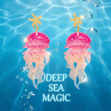 Daiiibabyyy  1Pairs Ocean Sweet Starfish Gradient Jellyfish Acrylic Earrings for Ladies Cute Summer Vacation Style Ear Jewelry Accessory