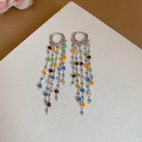 Daiiibabyyy  New Korea Square Crystal Tassel Heart-Shaped Ear Buckle Elegant Fashion Simple Earrings Women's Luxury Jewelry