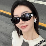 Daiiibabyyy  New Retro Camellia Oval Sunglasses for Women UV400 Protection Sun Glasses Outdoor Elegant Vintage Eyewear Gafas De Sol Mujer