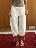 Daiiibabyyy  American Streetwear Solid Low Waist Drawstring Loose All Match Casual Capris