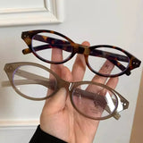 DAIIIBABYYY  -  Retro Oval Glasses Women Girls Y2K Red Green Frame Glass Eyewear Decorative Computer Anti-blue Eyeglasses with Seaside Driving