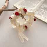 DAIIIBABYYY  -  Korean Romantic Red Rose Scrunchies White Black Oversized Hair Ribbons College Student Girls Fairy Elastic Hair Bands Simple Gum