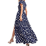 DAIIIBABYYY  -  Summer New Women's Fashion V-Neck Short Sleeve Side Split Medium And Long Polka Dot Dress