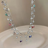 DAIIIBABYYY  -  New Colored Crystal Butterfly Pendant Necklaces Romantic Zircon Clavicle Chain Chokers Exquisite Mode Female Y2K Jewelry Gifts