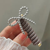 DAIIIBABYYY  -  Fashion Beaded Bow Telephone Wire Hairband Ponytail Braid Elastic Spiral Rubber Band Simple Hair Ties For Girls Hair Accessories