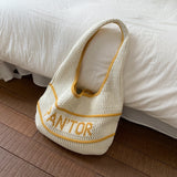 Daiiibabyyy  New Casual Versatile Lazy Style Striped Knitted Tote Bag Large Capacity Underarm Bag Personalized Women's Bag