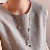Daiiibabyyy  Unusual Spotted Natural Stone Red Agate Cartoon Dog Dachshund Pendant Necklaces Long Braid Rope Sweater Chain for Women