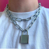 DAIIIBABYYY  -  Retro Punk Fashion Exaggerated Thick Chain Necklace Simple New Couple Multi-Layer Lock Necklace Unisex Jewelry Accessories