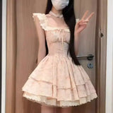 DAIIIBABYYY  -  Hot Girl Lace Flying Sleeve Floral Dress for Women's Summer Slim Fit Square Collar A-line Short Dress Fashion Female Clothes