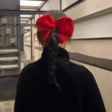 Daiiibabyyy  1pc New Year's Celebration Red Satin Love Hair Hoop Meatball Hair Accessories Elastic Hair Rope Low Ponytail Hair Accessories