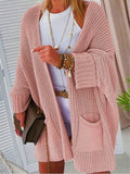 Daiiibabyyy  Women Loose Batwing Sleeve Knit Cardigan Hollow Long Sweater Coat with Pockets