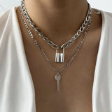 Daiiibabyyy Statement Lock Shaped Padlock Vintage Multi Layer Clavicle Chain Necklaces Pendants Fashion Accessories Jewelry