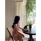 DAIIIBABYYY  -  Atmosphere Contrasting Color Checkered Lace Up Waist Cinched Sleeveless Dress