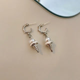 Daiiibabyyy  Ice Cream Cone Earrings Exquisite Fashion Imitation Pearl Temperament Versatile Sweet Personality Earrings Women's Jewelry