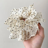 Daiiibabyyy  Women's Scrunchies Korean Version Hair Tie Beige Polka Dot Lace Hair Circle Sweet Hair Circle Elegant Hair Rope Hair Accessories