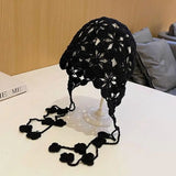 DAIIIBABYYY  -  Handmade Hollow Crochet Hats for Women Knitted Beanies Cap Ethnic Tie Pullover Hat Autumn Winter Breathable Crochet Caps