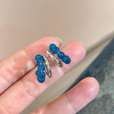 Daiiibabyyy  Blue Glass Beads Silver C-shaped Stud Earrings Temperament Vintage Earrings for Women Daily Party Fashion Jewelry