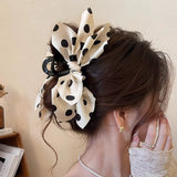 Daiiibabyyy  French Elegant Hair Claw Crabs For Women Polka Dot Fashion Bow Hair Clip Retro Head Shark Clip Luxury Hair Accessories