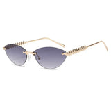 Daiiibabyyy  Fashion Trendy Retro Cat Eye Sunglasses Women Luxury Designer Vintage Style Chic Frameless Metal Small Triangle Eyewear