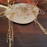 Daiiibabyyy  Antique  Antlers Fringed Hair Crown Accessories Antique Princess Hair Crown Sweet Accessories