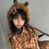 Daiiibabyyy  Y2k Wasteland Hippie Snail Hand-crocheted Autumn Winter Knitted Hat Cute Plush Ear Protectors Bomber Hats Women Skullies Beanies