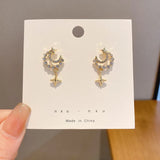 Daiiibabyyy  French Court Style Zircon Starry Moon Tassel Earrings Sparkling Crystal Star Jewelry for Women Party Exquisite Gifts
