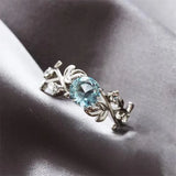 Daiiibabyyy  -  Creative Crystal Aquamarine Leaf Branch Ring for Women Fashion Design Zircon Hollowed Silver Finger Rings Jewelry Wholesale