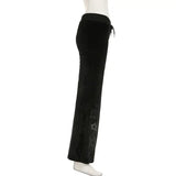 Daiiibabyyy   New Niche American Retro Star Pattern Low Waist Sexy Micro Flared Long Women Black Slim Fit Casual Pants