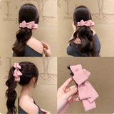 Daiiibabyyy  Winter Autumn Suede Bow Banana Clip Hair Clip for Women Ponytail Bun Twist Claw  Hairbows for Girls Leather Hair Accessories