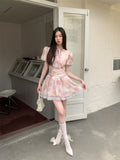 DAIIIBABYYY  -   Puff Sleeve Tulle Ball Gown Birthday Dress For Women  Summer Floral Cute Short Dress Party Night Clothing