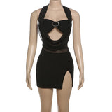 Daiiibabyyy  Sexy Halter Mesh Dress Lady Party Mini Evening Elegant Dresses 2025 Women Summer Clothes Luxury Sexy Bodycon Black Dresses