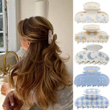 Daiiibabyyy  Blue Butterfly Hair Claw Clips for Women Medium Acrylic Jaw Clips Romantic Floral Moon Rhinestone Hair Accessories Elegant Gift