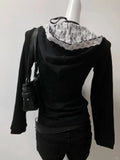 Daiiibabyyy  Autumn New Black Lace Hoodie Jacket Women Y2k Light Asian Style Millennium Spicy Girl Slim Fit Waist Slimming Top