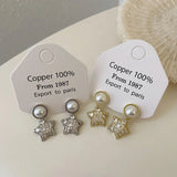 Daiiibabyyy -  New Chic Bling Bling Rhinestones Imitation Pearl Star Statement Dangle Earrings for Women Gold Silver Plated Daily Jewelry