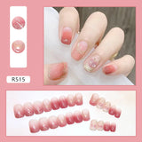 Daiiibabyyy 24pcs/Box Detachable Coffin False Nails Wearable Short Square Shiny Jelly Peach Fake Nails Full Cover Nail Tips Press On Nails