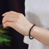 DAIIIBABYYY  -  2PCS 4MM Natural Black Tourmaline Facet Bracelet Handmade Crystal Quartz Jewelry Stretch Bangle Children Birthday Gift
