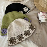 Daiiibabyyy  Crochet Floral Panama Fisherman Bucket Hat Women's Spring Summer Sun Protection Outdoor Travel Breathable Foldable