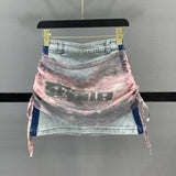 DAIIIBABYYY  -  Female Trend Sexy Pleated Denim Half Skirt Summer Fashionable Drawstring High Waist A-line Skirt Women Clothing Vintage Skirts
