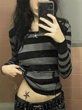 Daiiibabyyy  Autumn Y2k Fairy Grunge Pullover Hoodie Striped Print Hoodies Female Sweatshirts Women Hooded Fairycore Aesthetic Harajuku Tops