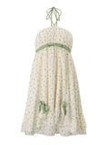 Daiiibabyyy  Summer French Prairie Chic Slash Neck Lace-up Polka Dot Print Bow Backless Short Dresses