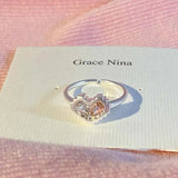 Daiiibabyyy  Y2K Pink Zircon Hollow Heart Rings for Women Minimalist Silver Color Opening Adjustable Ring Jewelry Wedding Gift