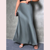 Daiiibabyyy  Black Elegant Satin Midi Skirt Women High Waisted Fashion American Draped Skirt Solid Sexy Bodycon Classic Spring Summer Skirt
