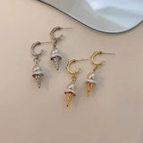 Daiiibabyyy  Ice Cream Cone Earrings Exquisite Fashion Imitation Pearl Temperament Versatile Sweet Personality Earrings Women's Jewelry