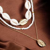 Daiiibabyyy Three Layer Beach Seashell Choker Necklaces Bohemian Natural Shell Necklace Short Collar For Women Rope Chain Choker Accessories